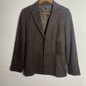 Tahari Women’s Brown Wool, Angora & Alpaca Blend Pinstripe Blazer Jacket